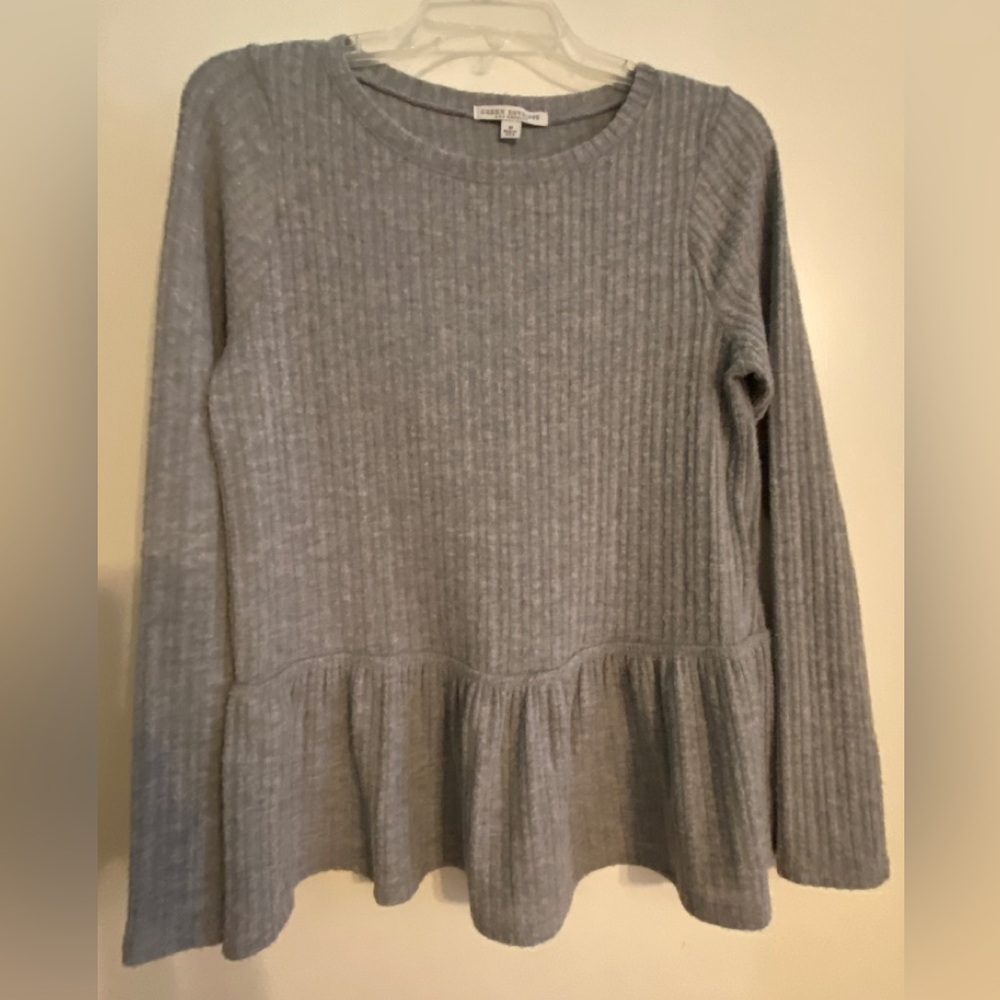 Green Envelope Gray Ribbed Peplum Long Sleeve Sweater